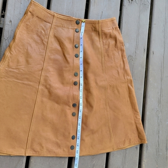 Vintage 70s Western Boho Camel Tan Honey Butterscotch Leather Custom Made Skirt - Picture 7 of 8